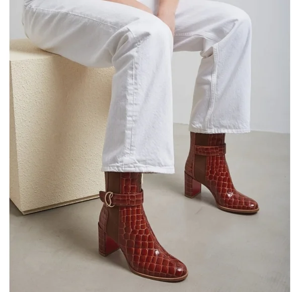 NWT$1,495 Christian Louboutin CL Chelsea Booty 70 Brown Boots Sz 38.5 , US 8.5 - Picture 2 of 16